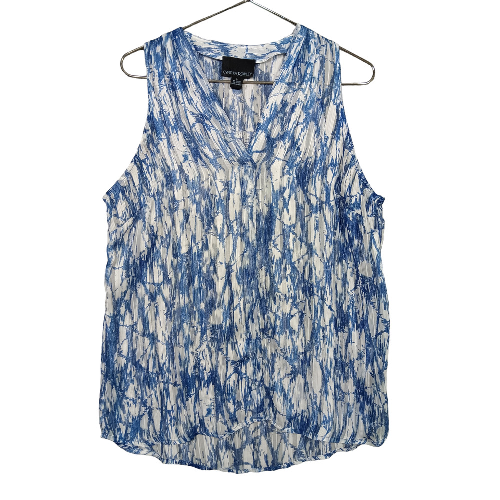 Cynthia Rowley Sheer Top Size Large Light Blue and White Sleeveless